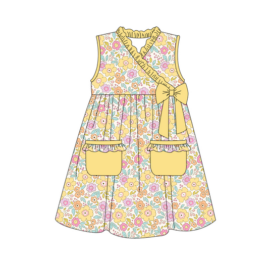 infant baby girls yellow floral pocket dress preorder