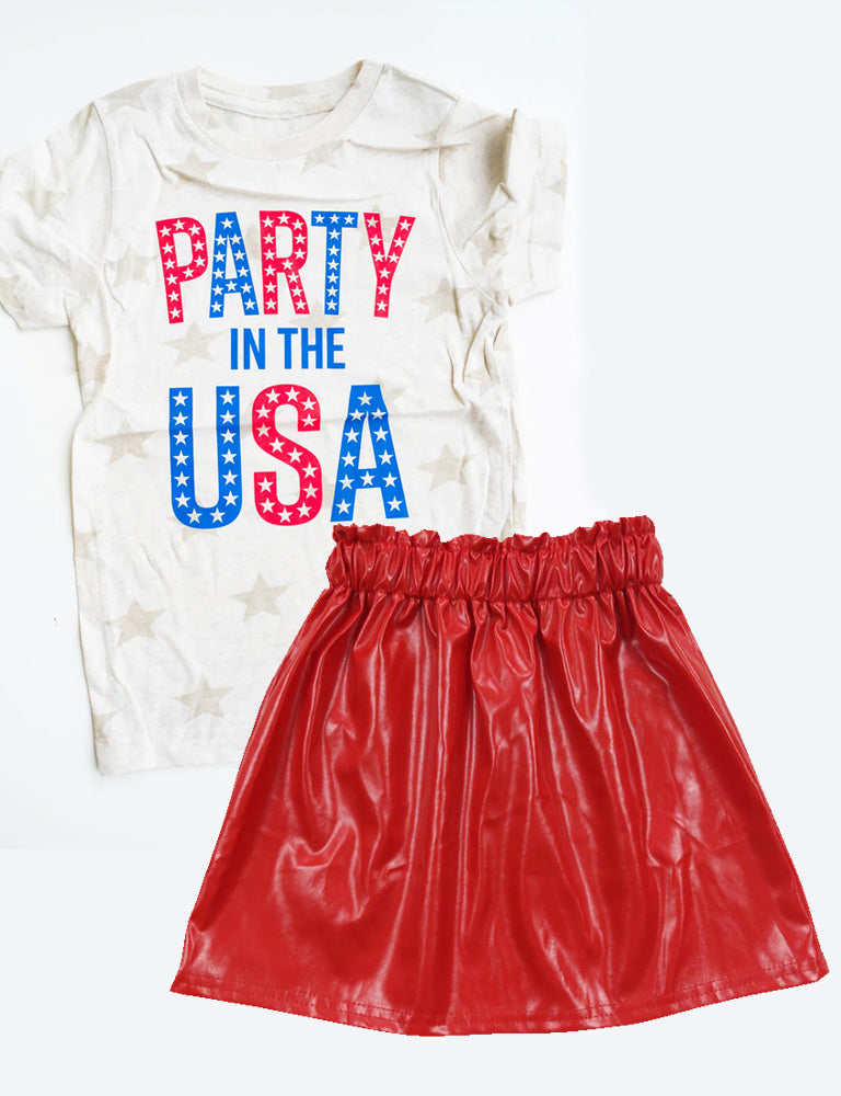 party in the uas shirt red pu skirt july 4th outfit preorder