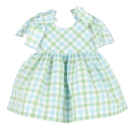 blue green plaid wholesale girls dress preorder