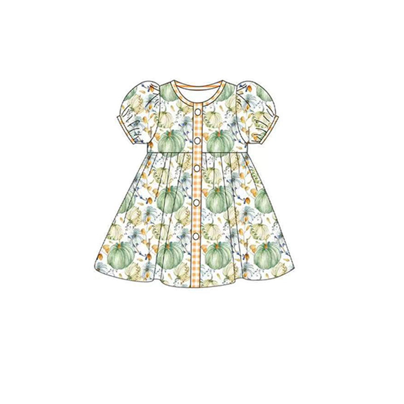 wholesale girls green pumpkin button dress preorder