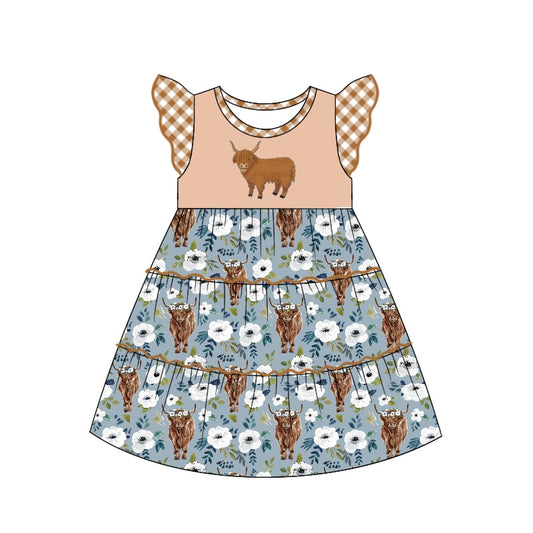 highland cow blue floral boutique dress preorder