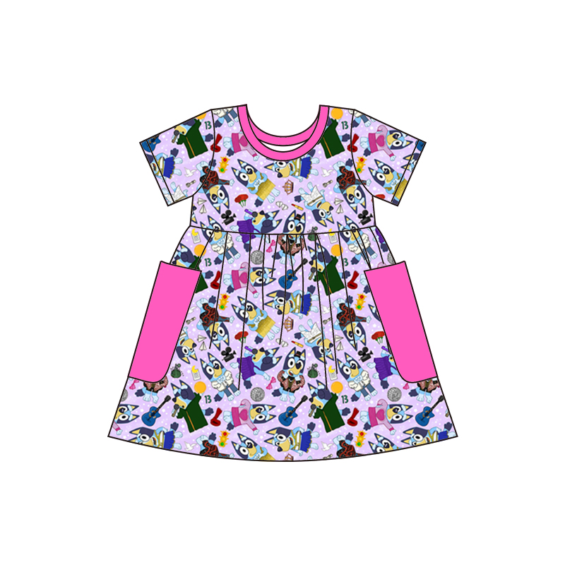 blue cartoon dog pocket dress preorder