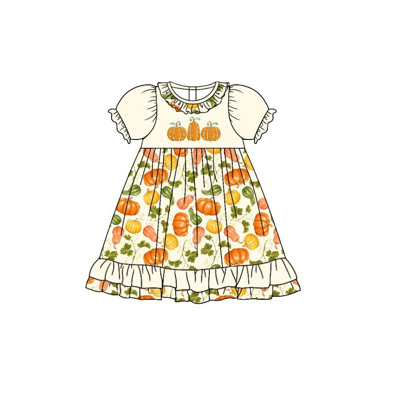 infant baby girls three pumpkin fall season dress preorder