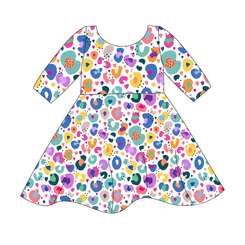 colorful cheetah baby girls short sleeve dress preorder