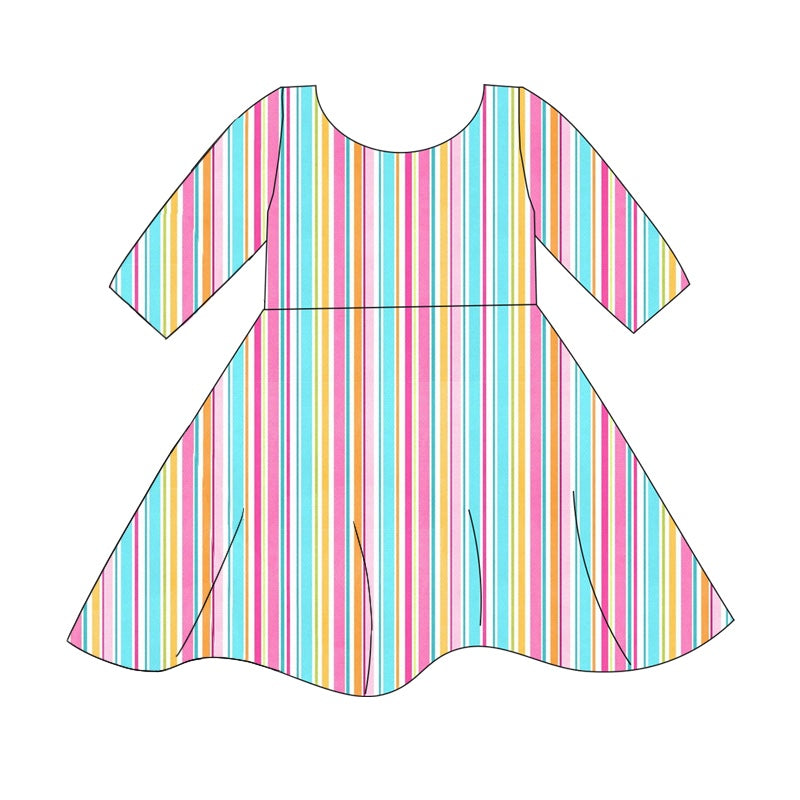 colorful stripes girls wholesale short sleeve dress preorder