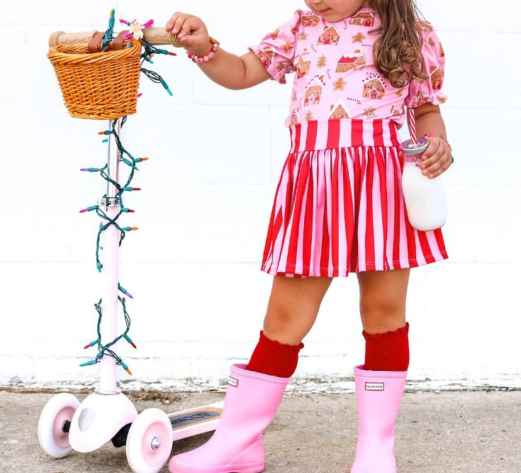 infant baby girl christmas house top red stripes skirt clothes preorder