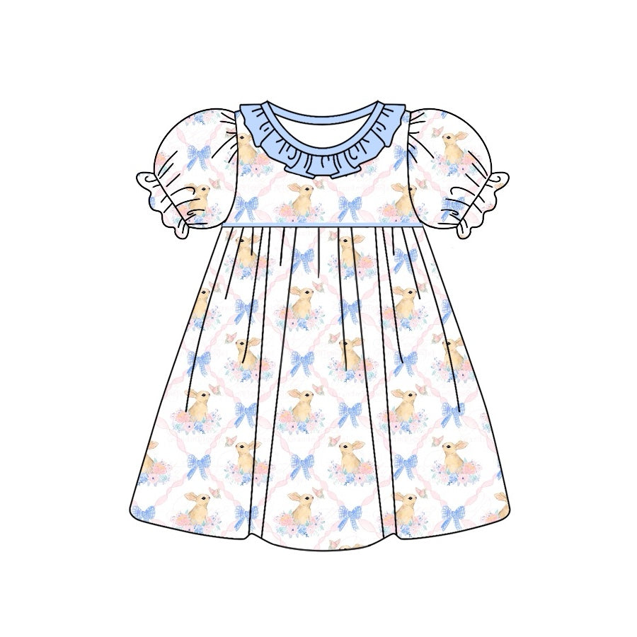 Easter bunny blue bow short sleeve dress preorder