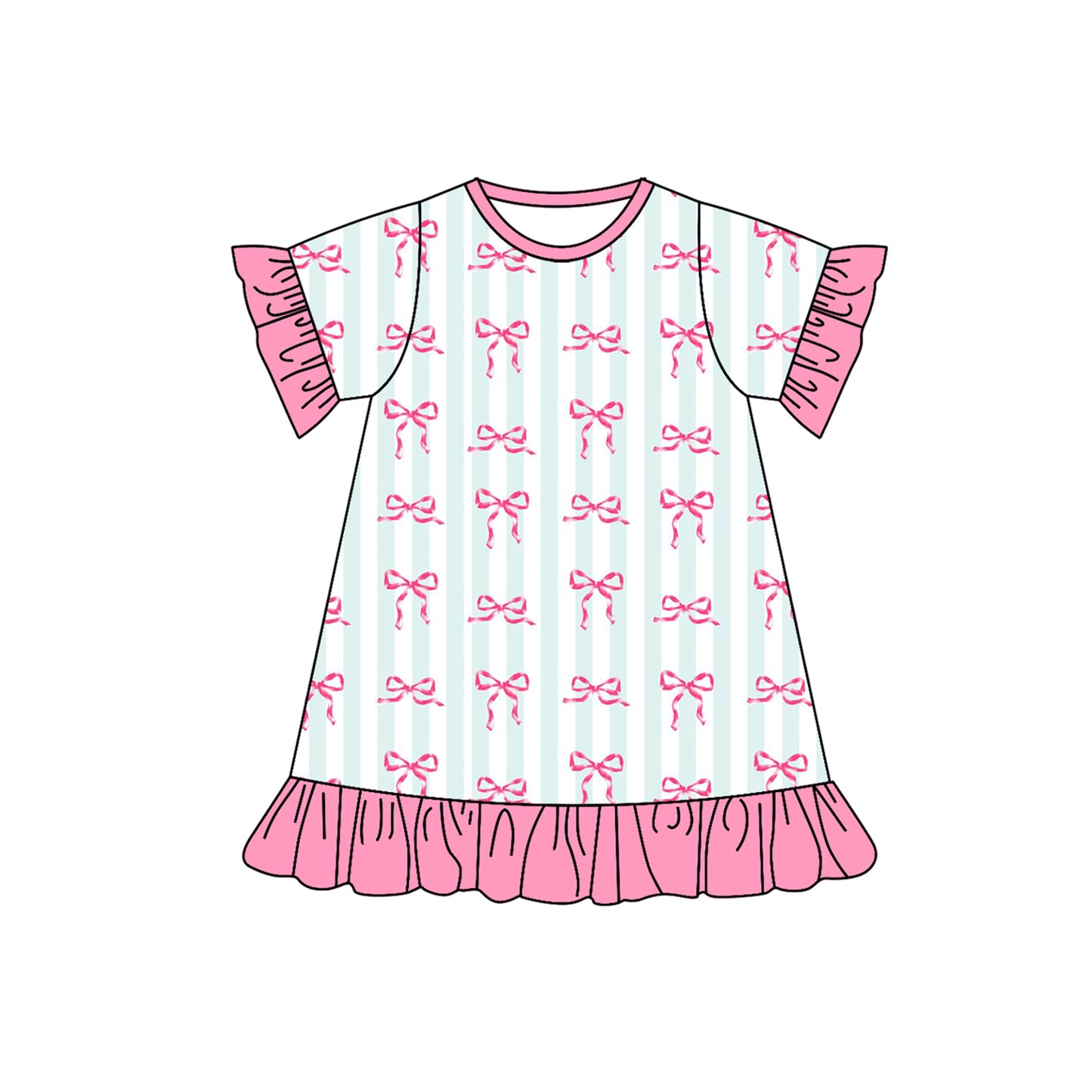 Pink bow stripes short sleeve girls dress preorder
