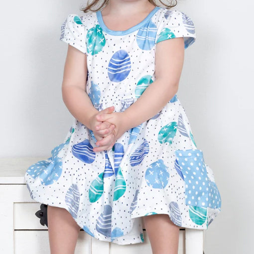 Blue Easter egg baby girls short sleeve dress preorder