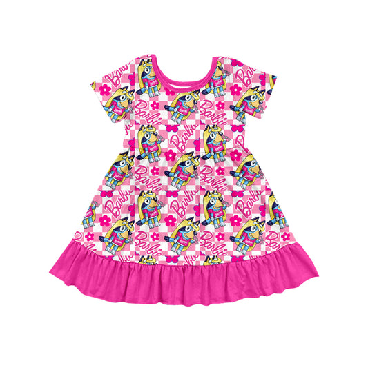 girls pink bow blue cartoon dog wholesale boutique dress preorder