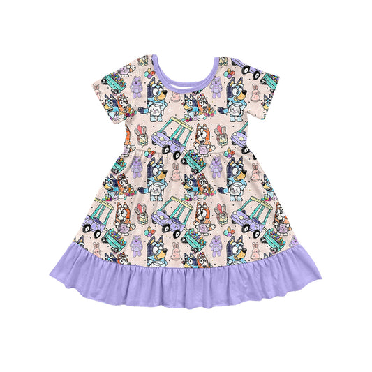 Girls Easter day blue cartoon dog wholesale boutique dress preorder