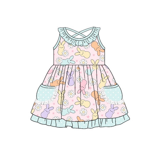 Easter bunny floral baby girls pocket dress preorder