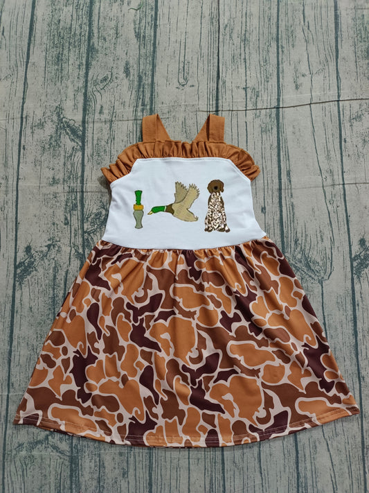 Embroidery Duck call dog gone hunting baby girl camo dress preorder