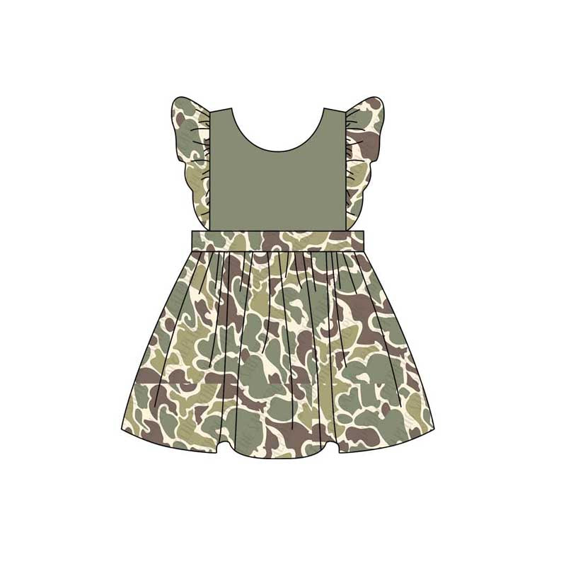 Green brown camo baby girls dress preorder