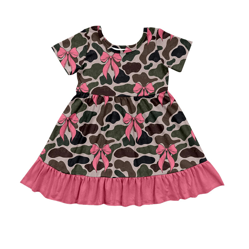 Pink bow camo print baby girls dress preorder