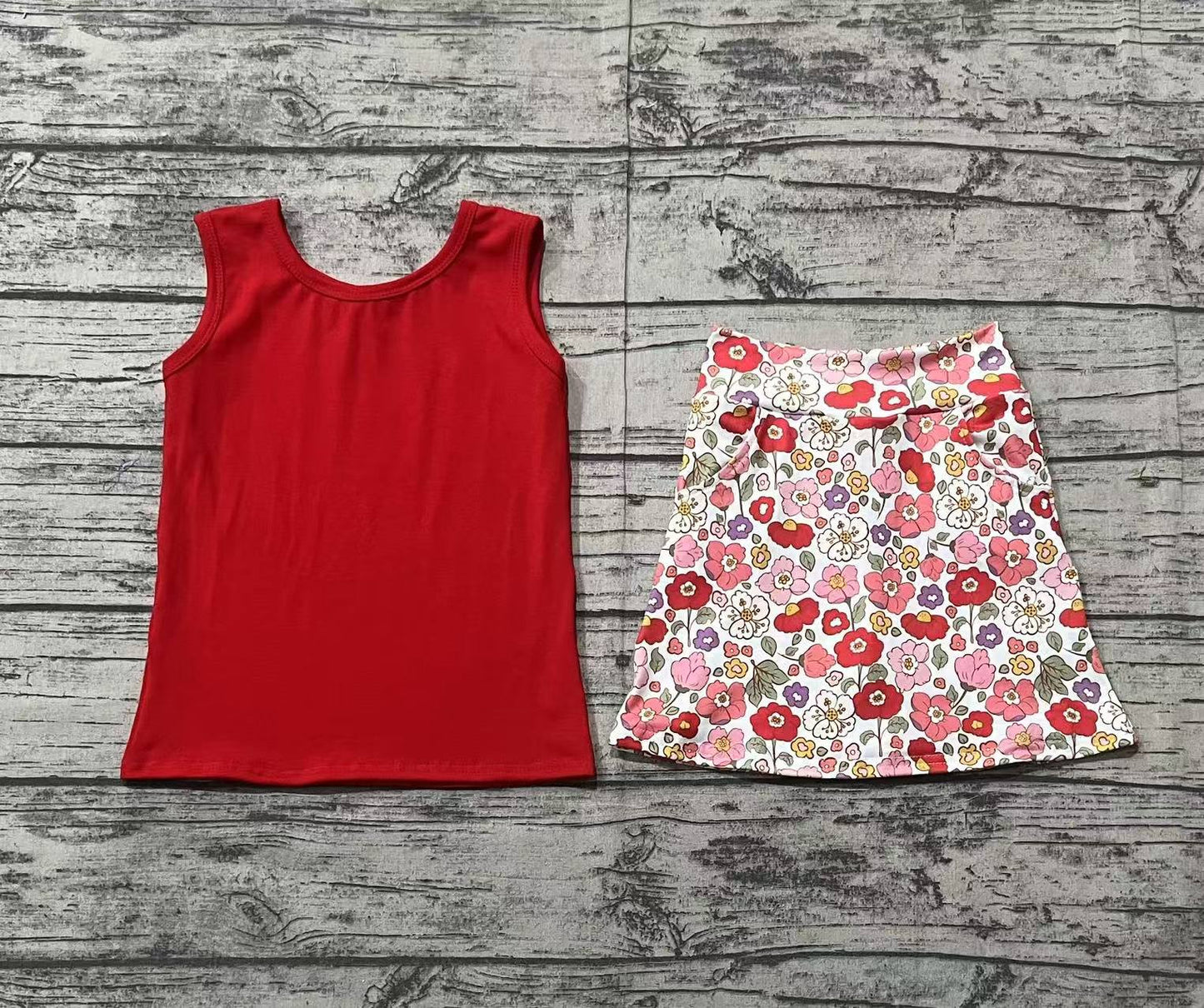 Baby girl red top floral skirt summer outfit preorder