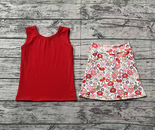 Baby girl red top floral skirt summer outfit preorder