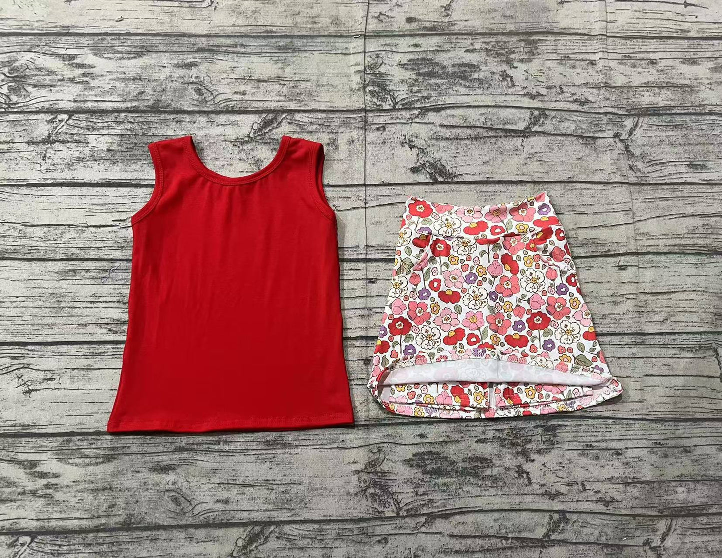 Baby girl red top floral skirt summer outfit preorder