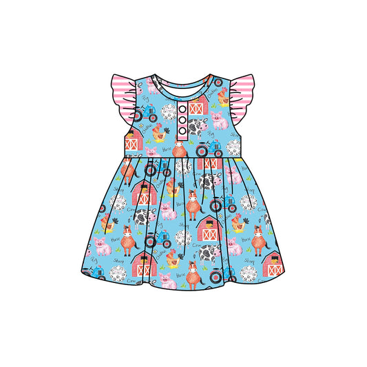 Farn cow animal baby girls summer dress preorder