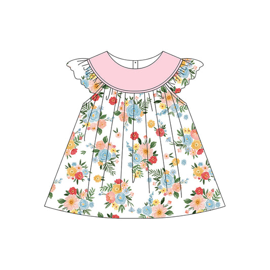 Pink blue floral baby girls dress preorder