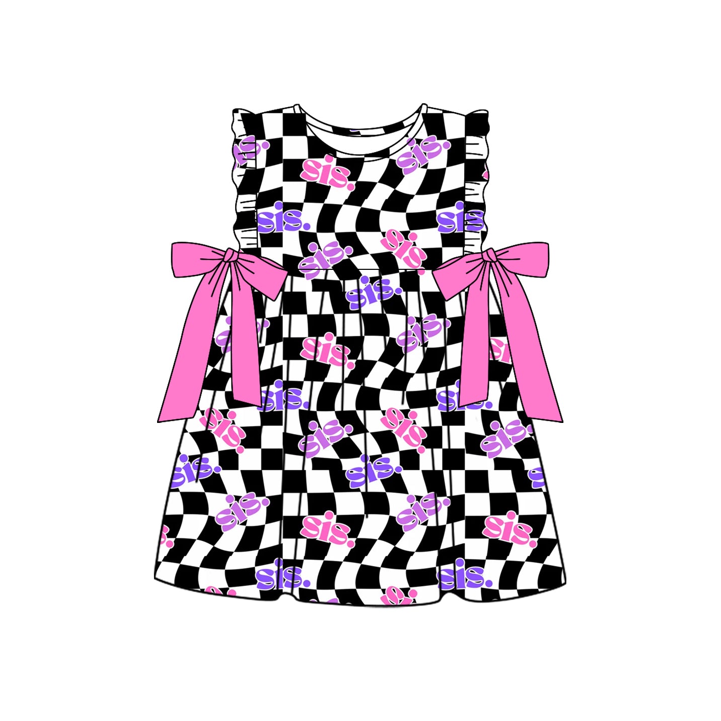 Black checkered sister design girls dress preorder