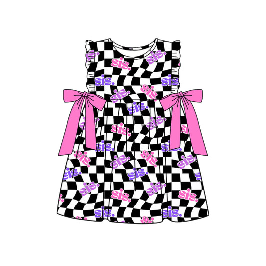 Black checkered sister design girls dress preorder