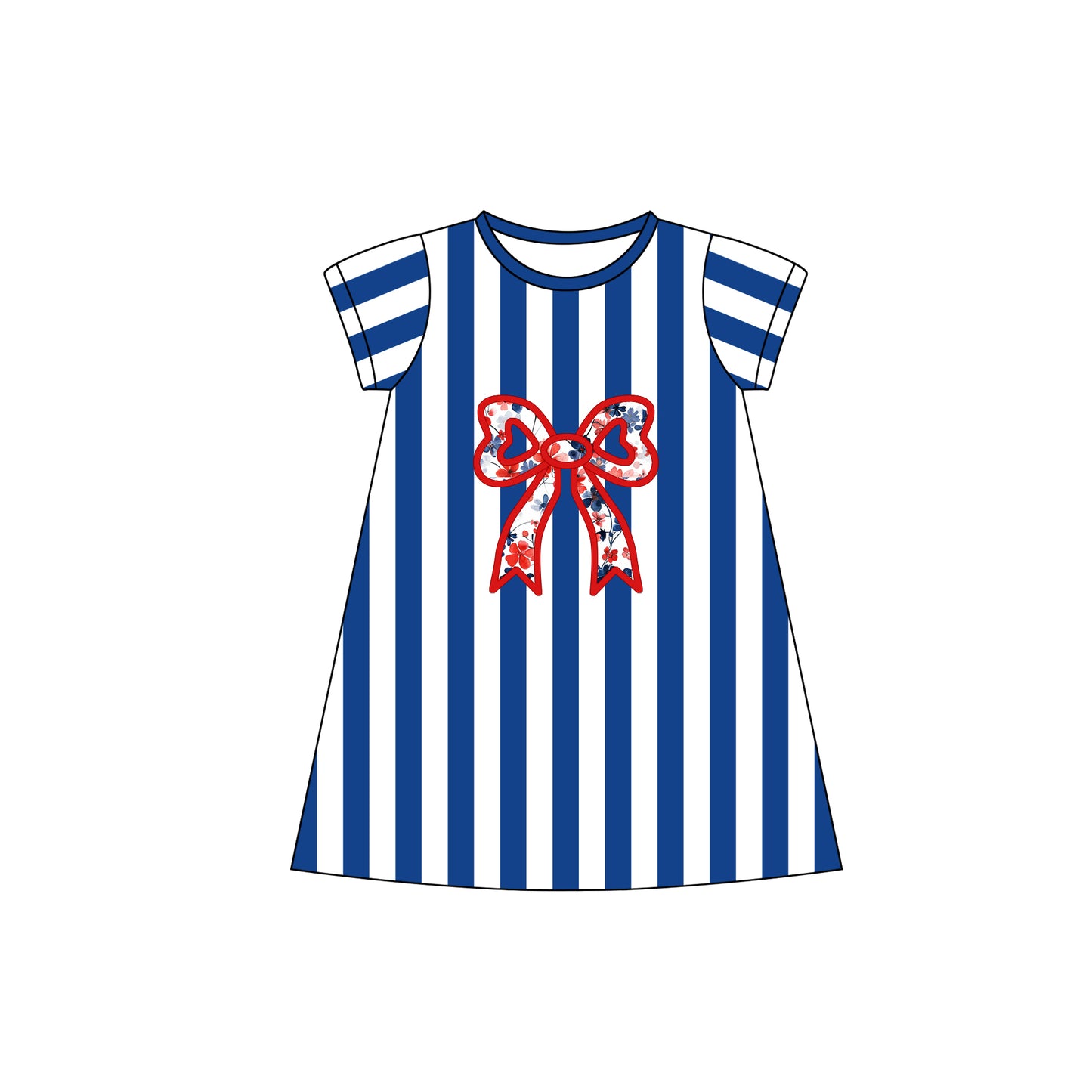 Toddle baby girls floral bow blue stripes dress preorder