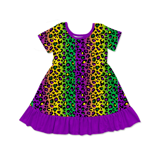 Mardi Gras girls short sleeve cheetah dress preorder