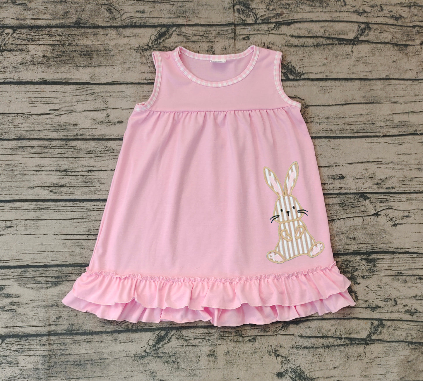 Baby girls embroidery Easter bunny short sleeve pink dress preorder