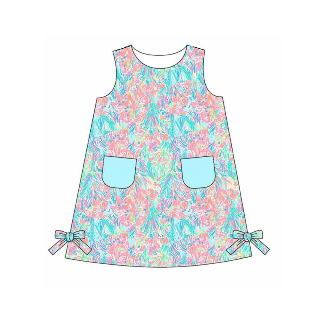 Baby girls blue pink floral boutique dress preorder