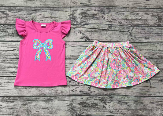 Baby girl embroidery floral bow top matching skirt shorts summer outfit preorder