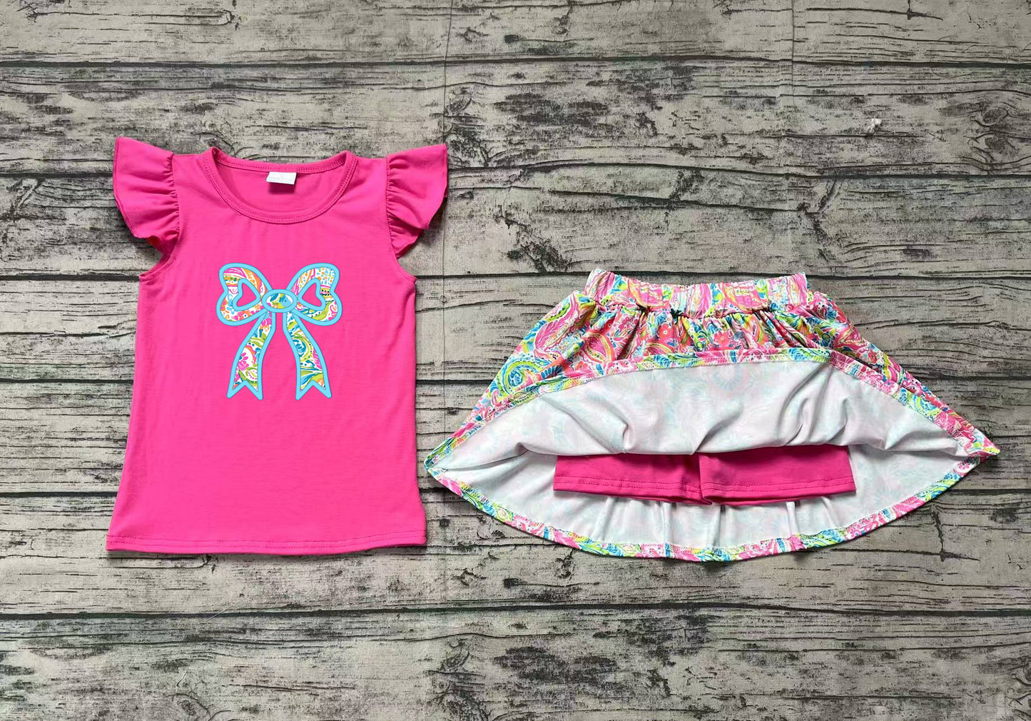 Baby girl embroidery floral bow top matching skirt shorts summer outfit preorder