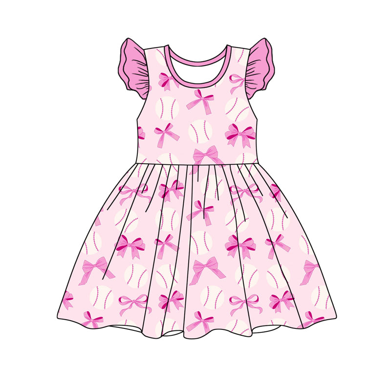 Pink bow baseball baby girls short sleeve dress preorder