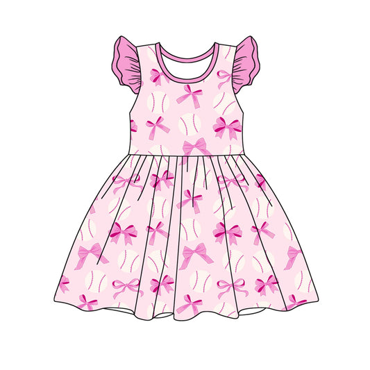 Pink bow baseball baby girls short sleeve dress preorder