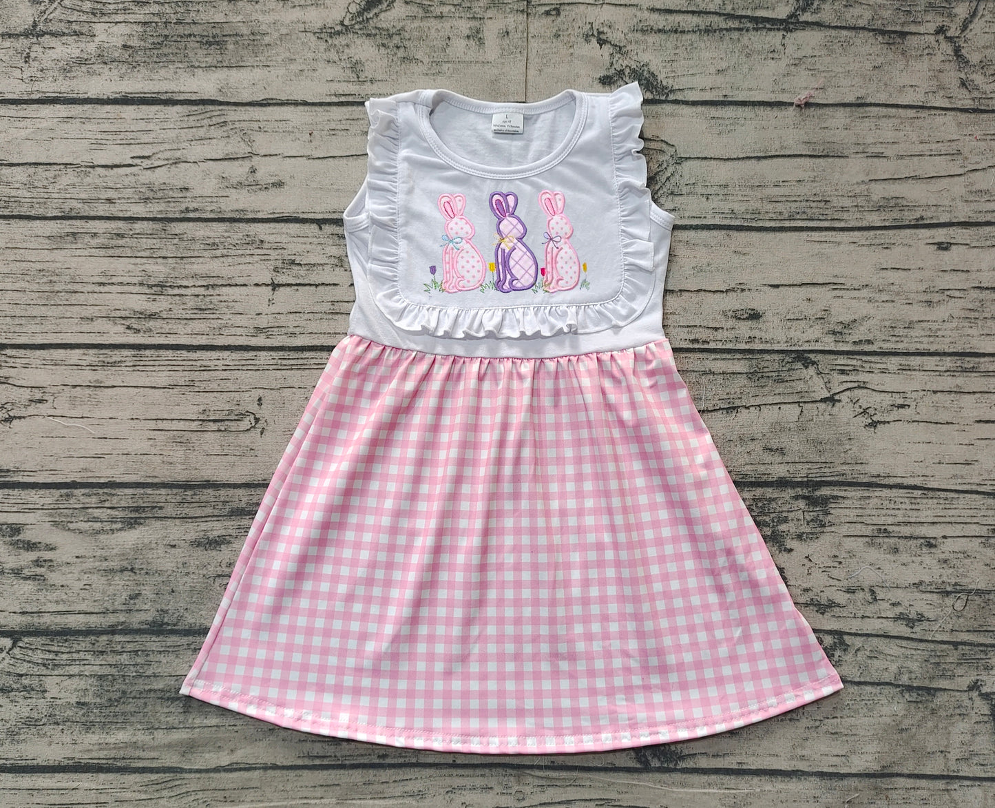 Baby girls Embroidery Easter bunny pink plaid holiday dress preorder