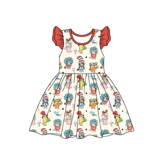 Blue cartoon dog doctor design baby girls dress preorder