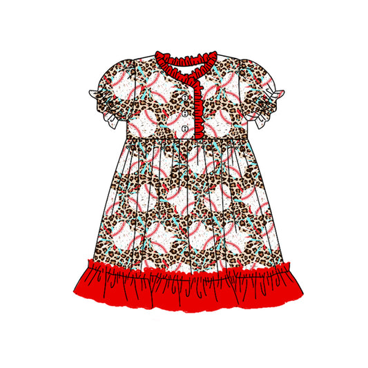 Cheetah baseball print baby girls dress preorder