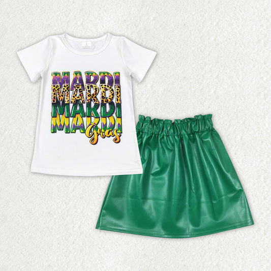 baby girls mardi gras top matching pu leather skirt clothing set