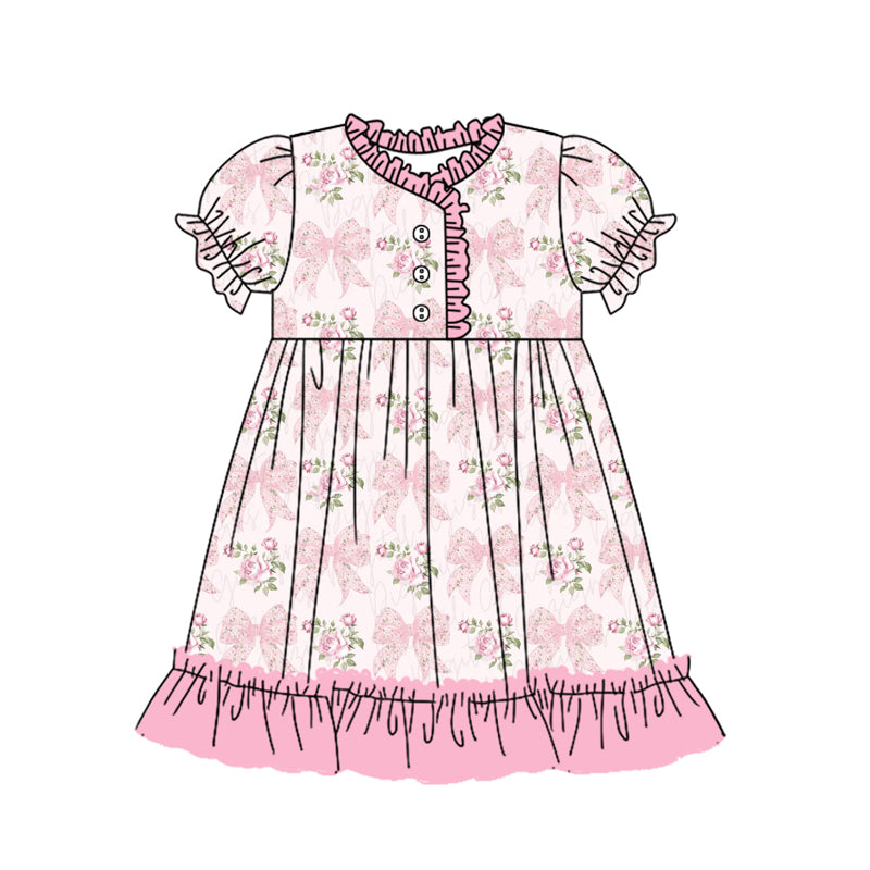 Baby girls Pink bow floral dress preorder