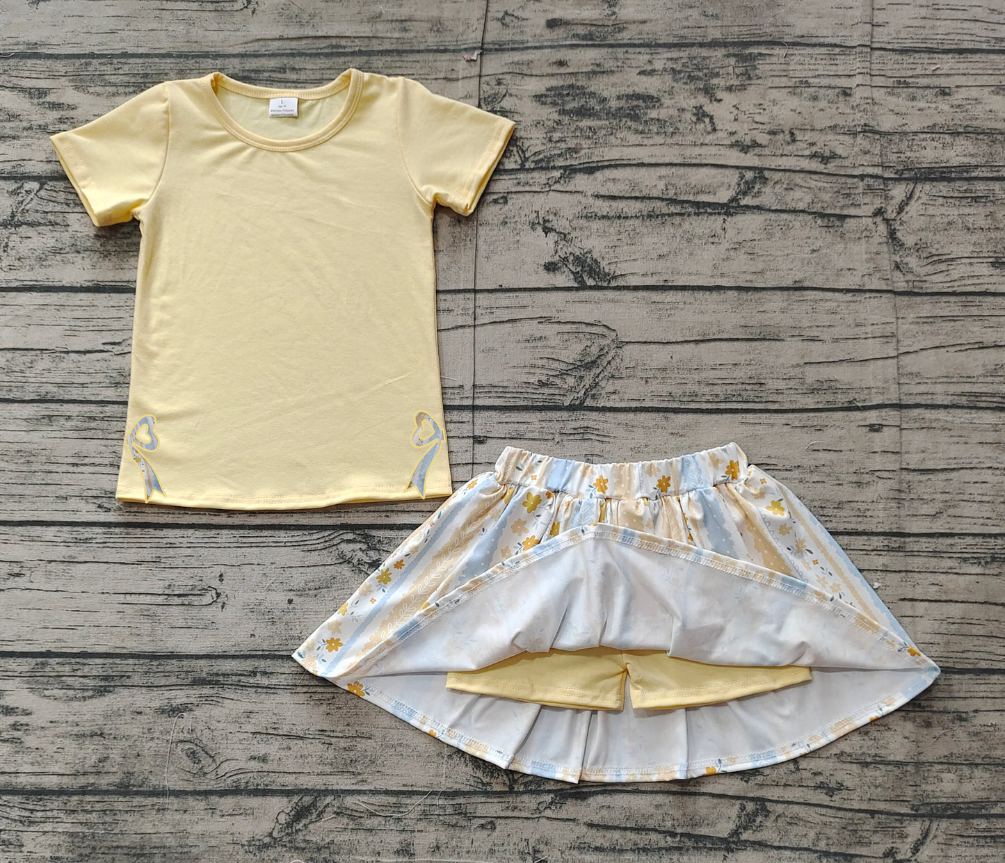 Baby girls embroidery yellowe top floral skirt shorts summer shorts outfit preorder