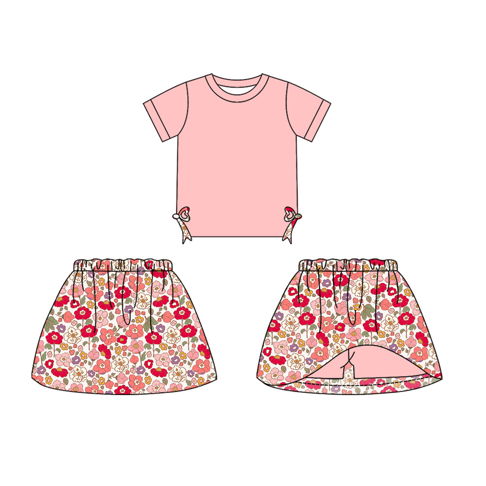 Baby girls dark pink top red floral skirt shorts summer shorts outfit preorder