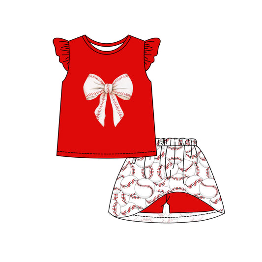 Baby girls baseball bow top matching skirt shorts summer shorts outfit preorder