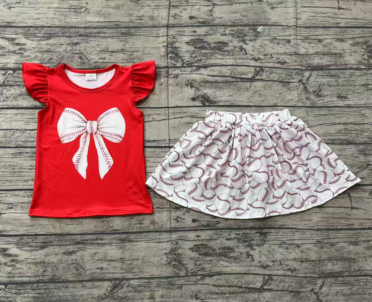 Baby girls baseball bow top matching skirt shorts summer shorts outfit preorder