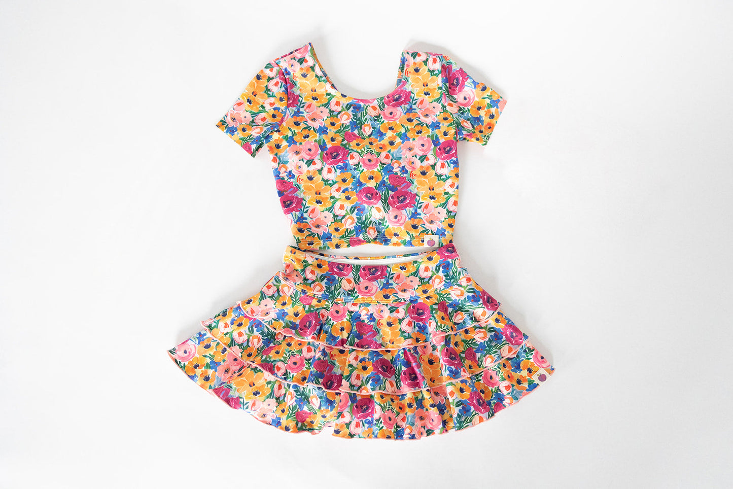 Baby girls hot pink yellow flowers top matching skirt dress preorder