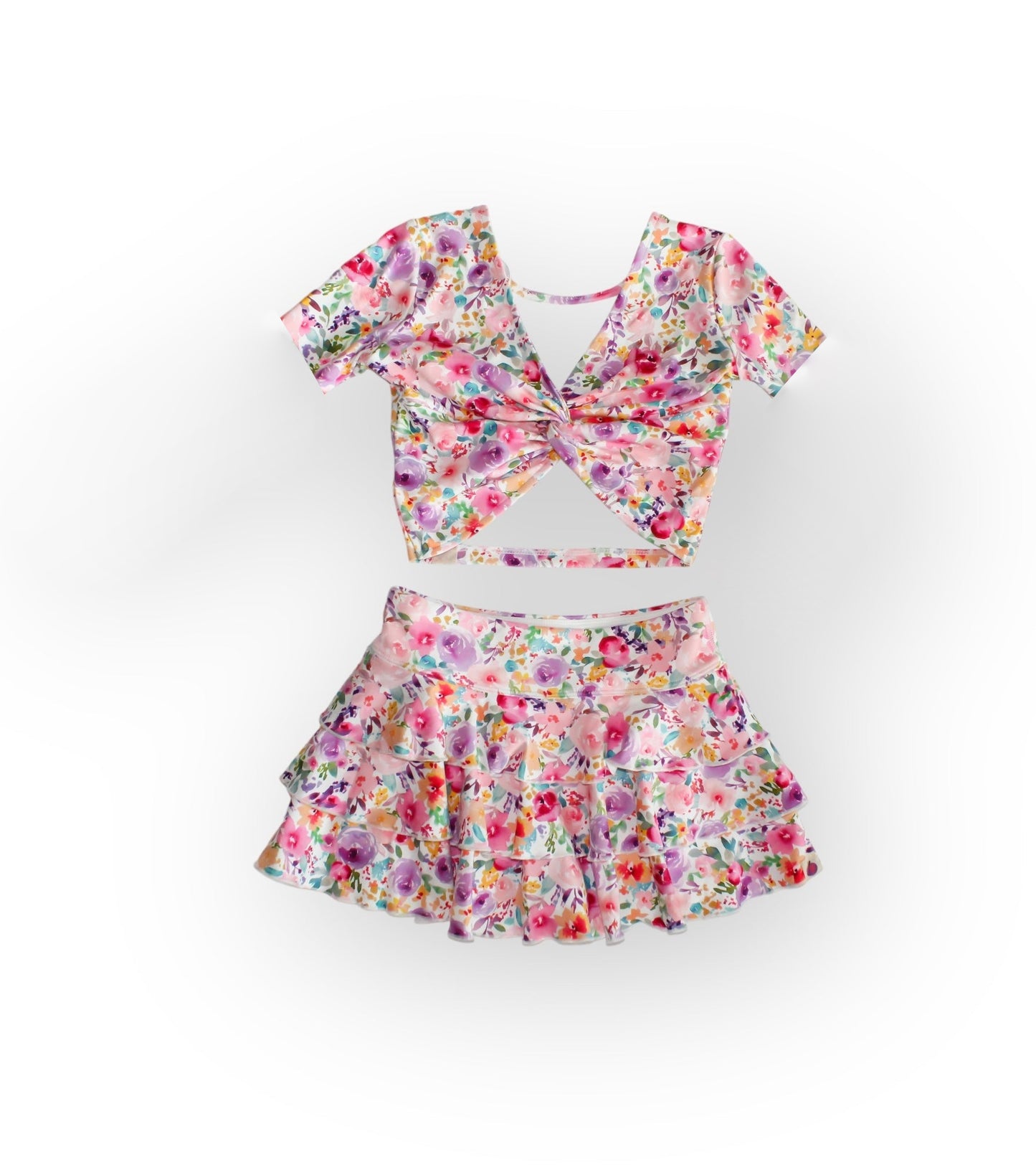 Baby girls pink flowers top matching skirt dress preorder