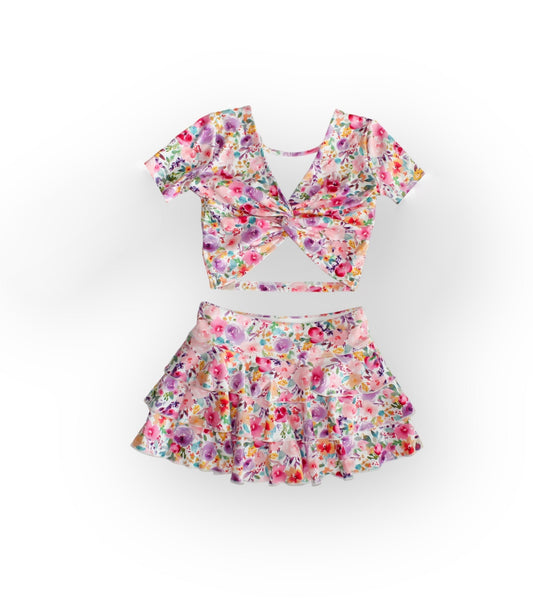 Baby girls pink flowers top matching skirt dress preorder