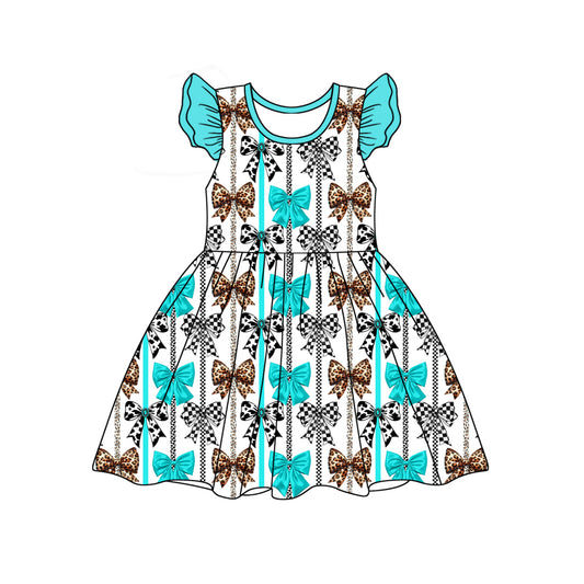 Cowgirl blue cheetah bow summer dress preorder