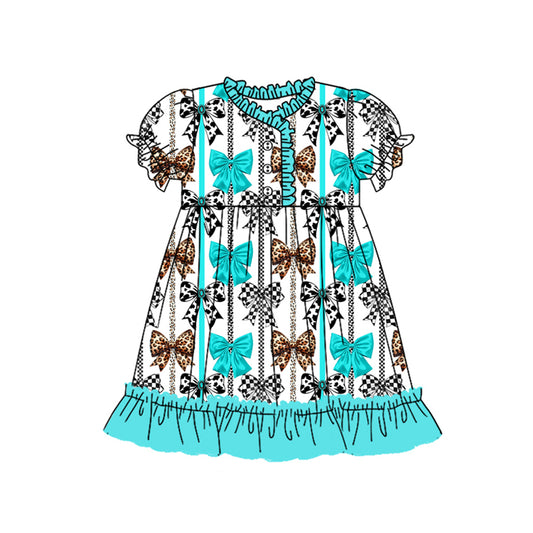 Baby girl cheetah checkered bow summer dress preorder