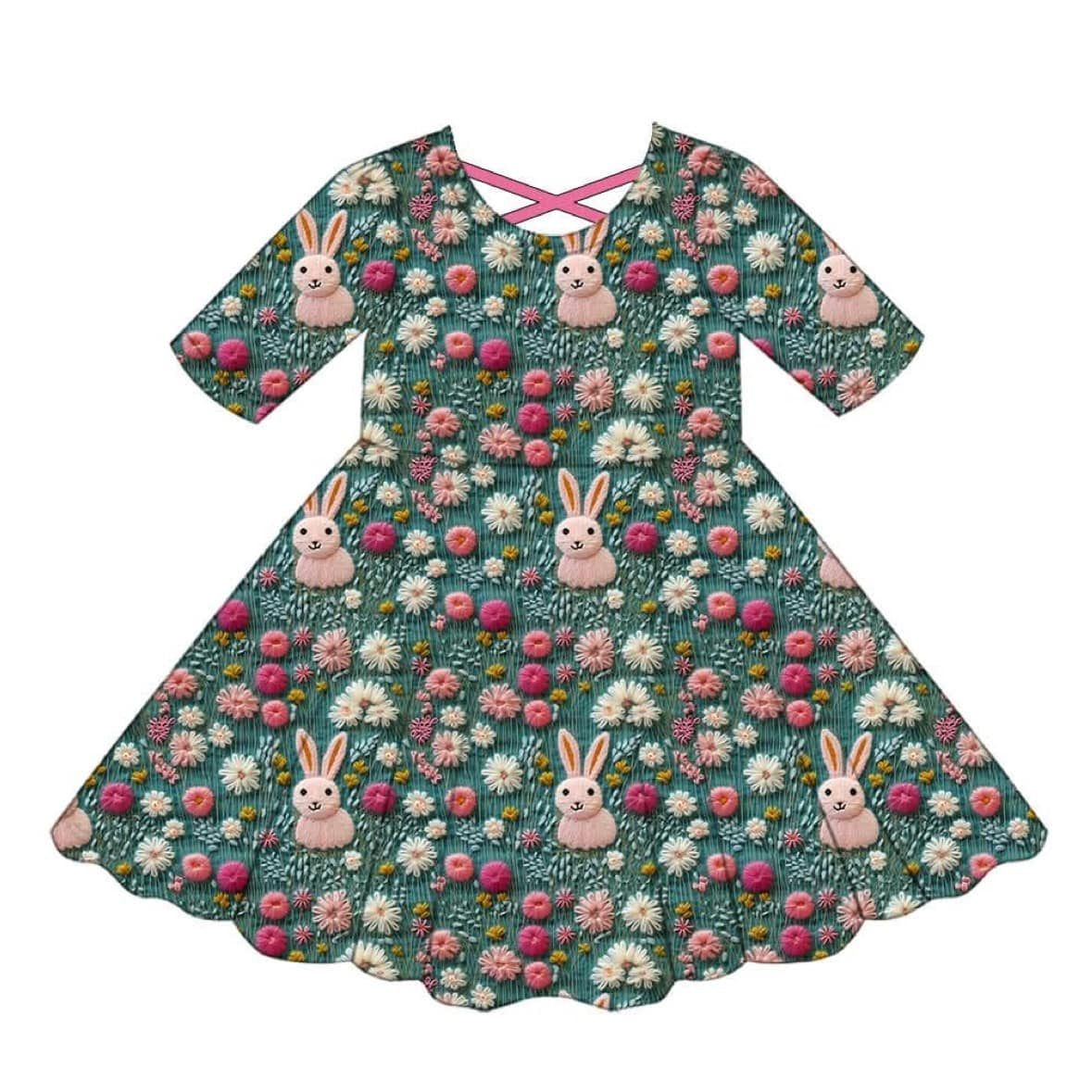 Toddle baby girl Easter bunny floral holiday dress preorder