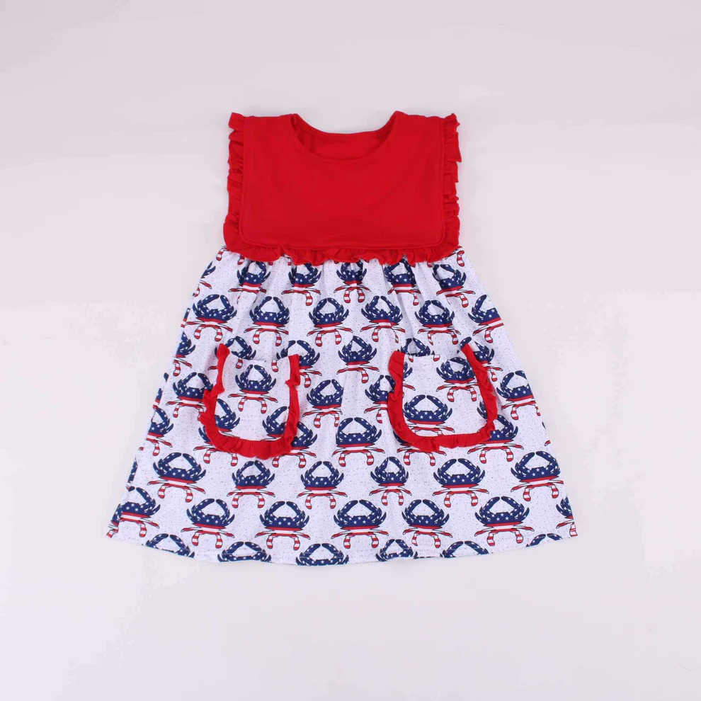 Toddle girls July 4th crab print holiday day dress preorder